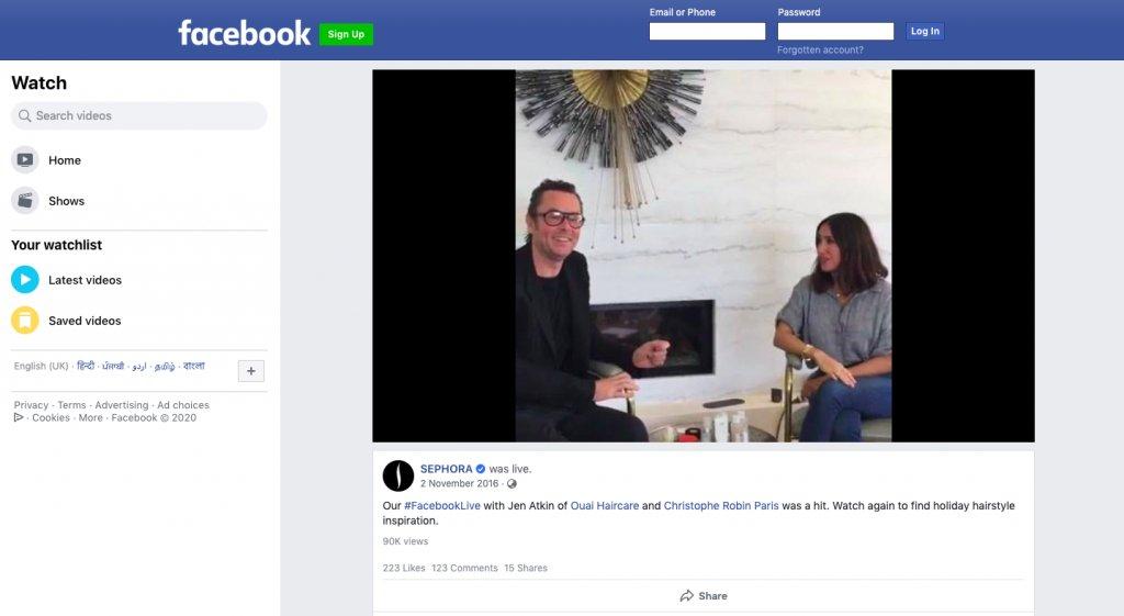 an example of Facebook Live expert AMA session from Sephora